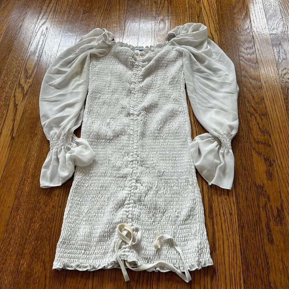White Princess Polly Smocked Dress with puff sleeves